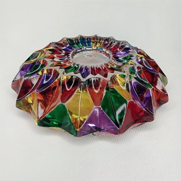 Vintage Glass Ashtray Rainbow Colored Hand Painted In Murano Italy 1970s - Picture 5 of 11